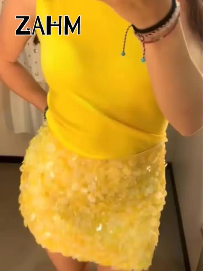 Jupe Mini Sexy à Paillettes Streetwear Chic Mode de Rue Polyester Taille XS S M L' Occasions Estivales Plage Soirées Vacances Femmes