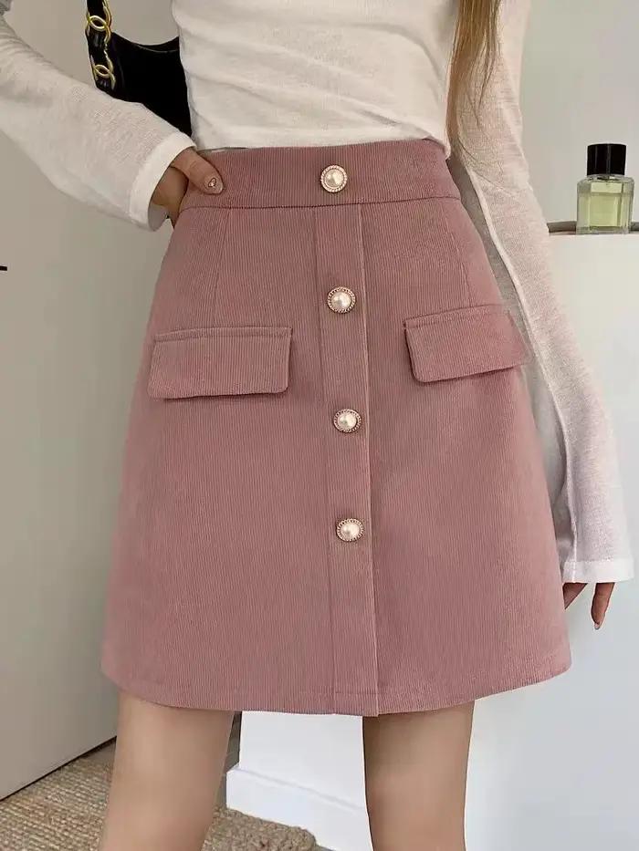 Jupe rose taille haute pour femme