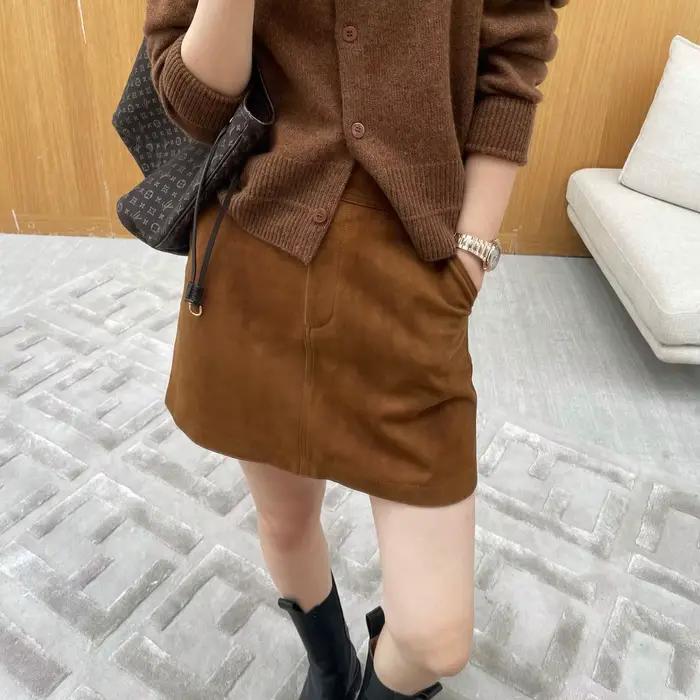 Mini jupe en cuir suédé pour femme
