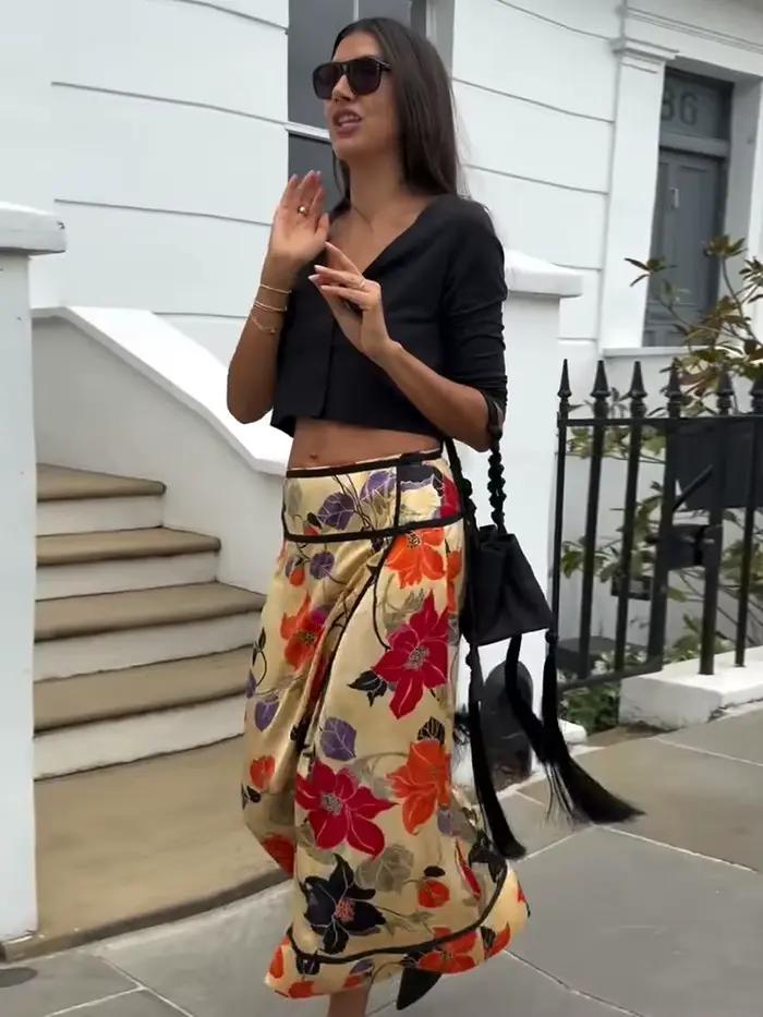 Jupe crayon midi décontractée à imprimé floral taille haute pour femmes occassions bureau printemps été 2026