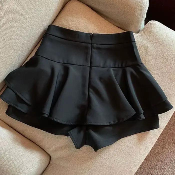 Jupes trapèze d'été pour femmes, mini-jupe coréenne taille haute à volants et fermeture éclair, jupes courtes JK noires et blanches polyvalentes pour femmes