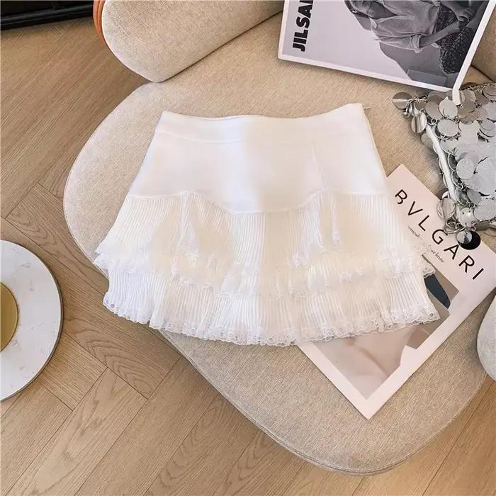 Mini jupe à volants en dentelle douce pour femmes
