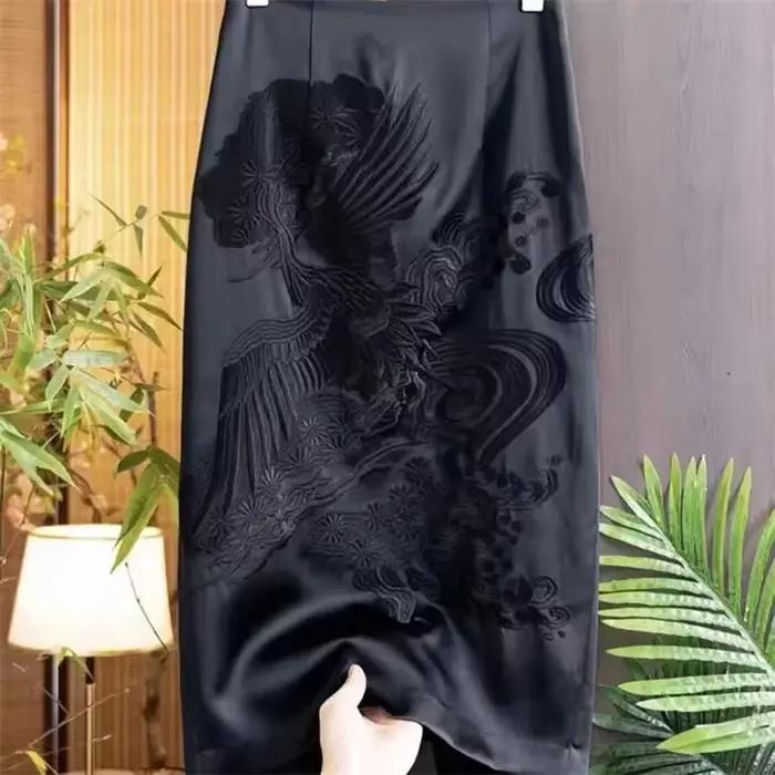 Jupes pour femmes printemps et automne Style chinois broderie tridimensionnelle Double couche taille fendue couverture ventre jupe 2025