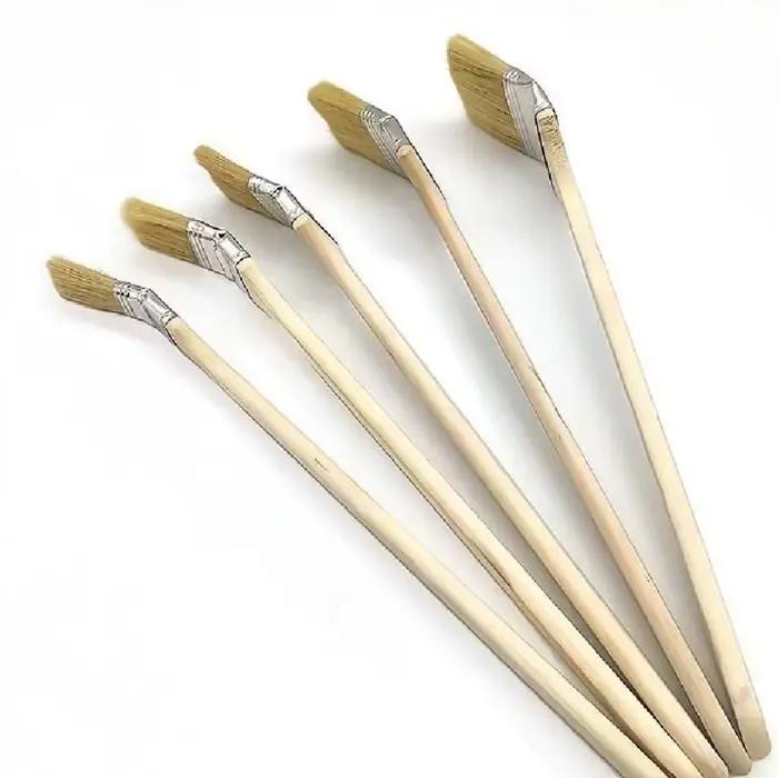 Nouvelle brosse à peinture marine à long manche, manche en bois massif, forme coudée, brosse à peinture murale, poils de porc mélangés, brosse pour barbecue, arts et artisanat