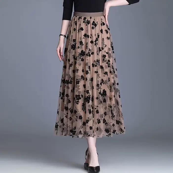 GIDYQ coréen femmes maille jupe mode crochet fleur ample Midi