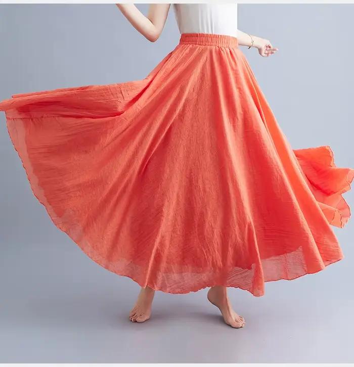 Jupe longue élégante en lin taille haute pour femmes