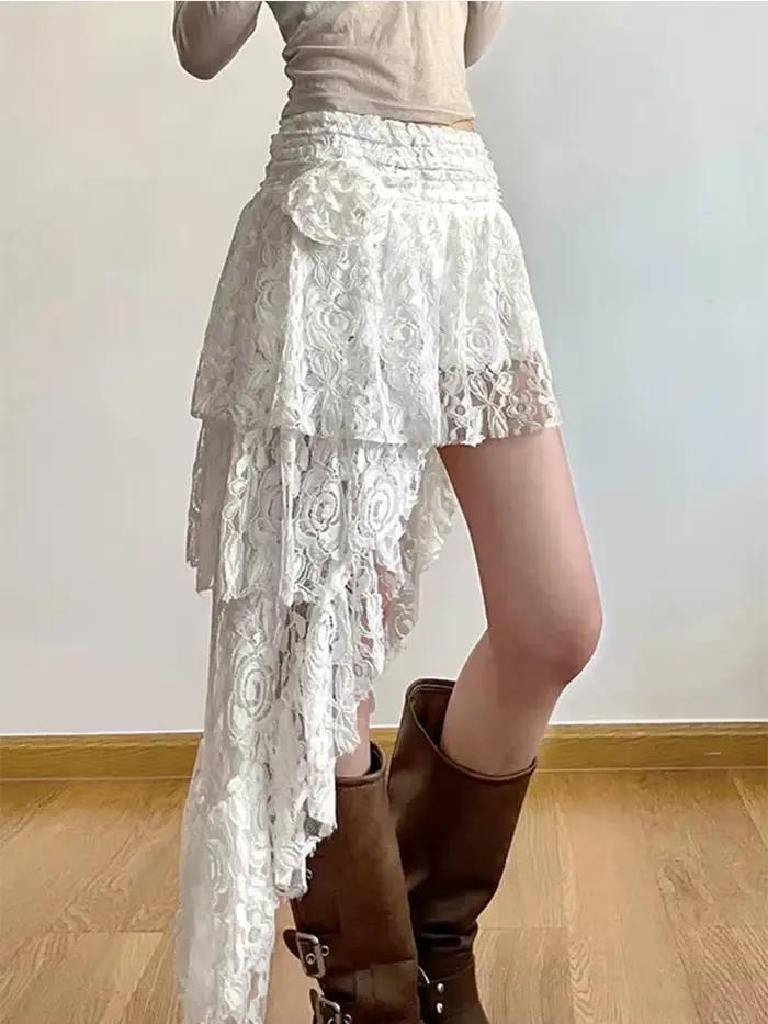 Zoki-Jupe en dentelle douce bohème pour femme