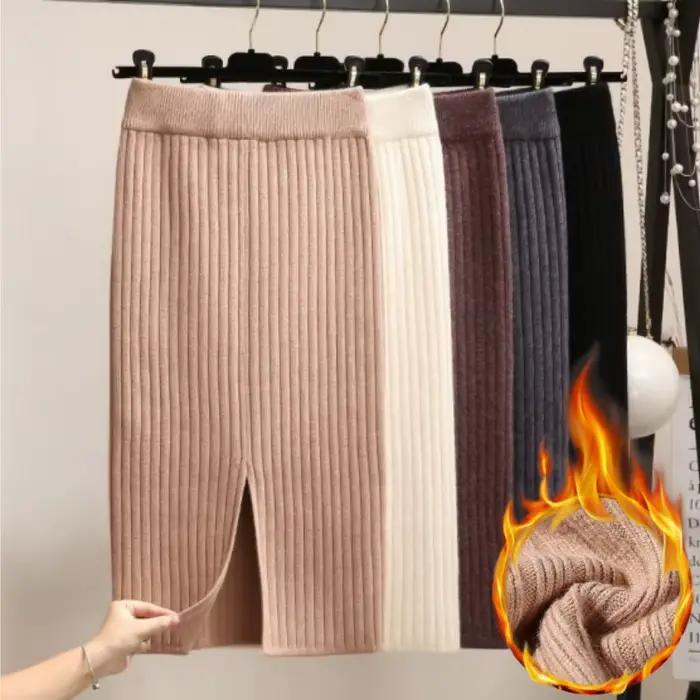Jupe tricotée épaisse et chaude en coton pour femmes junior automne hiver affinant la silhouette confortable et élégante
