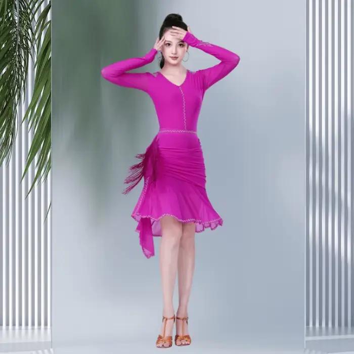 Customes élégant maille courte jupe de danse latine pour les femmes confortable doux danse de salon valse Dancewear jupe de danse moderne body