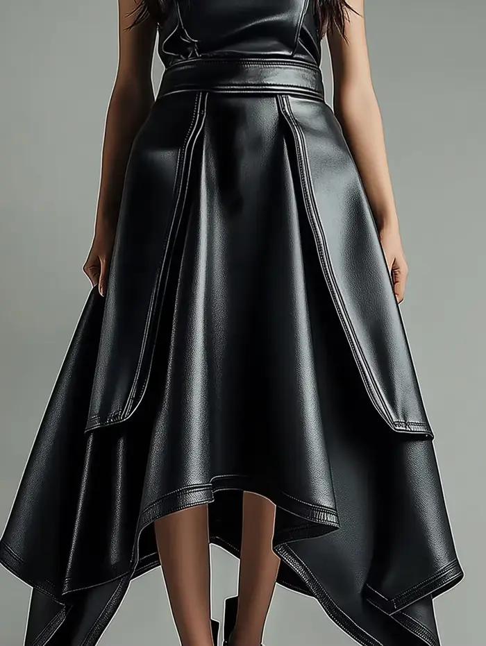 Jupe en cuir PU pour femmes, taille haute plissée, ligne a, ourlet irrégulier, décontractée, élégante, streetwear, jupes grunge, automne-hiver 2024