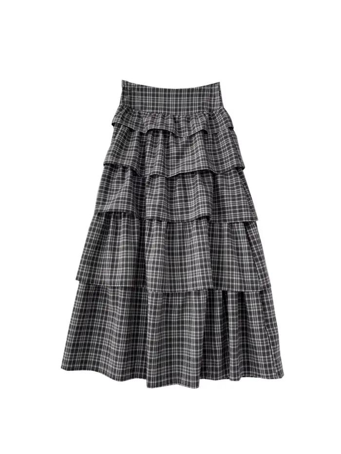 Jupe à carreaux noire pour femme
