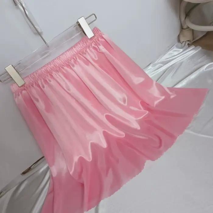 Jupe d'été en Satin de soie rose brillant pour femmes