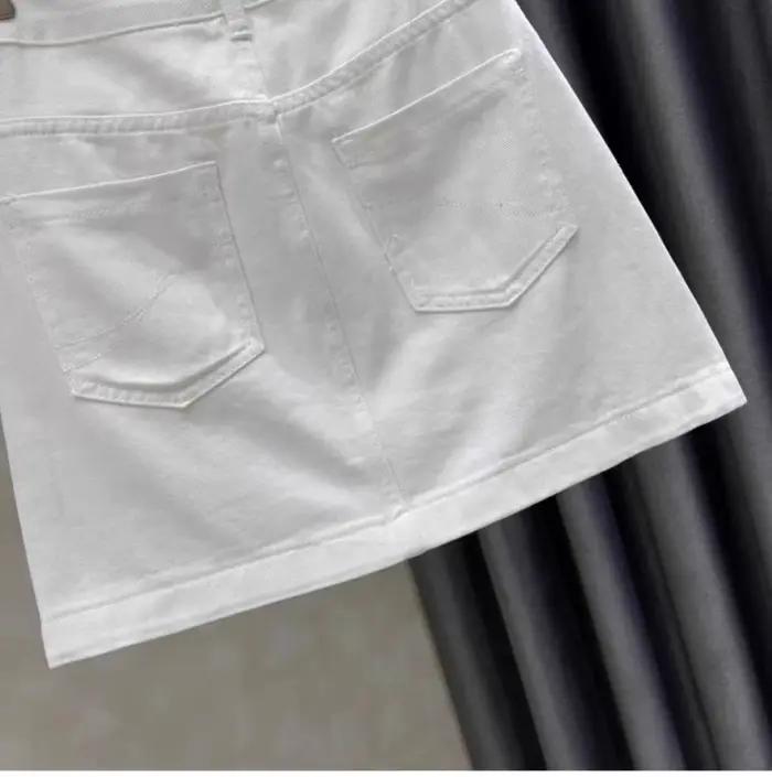 Jupe en jean blanche pour femme, été 2026, taille haute, fine, anti-transparence, coupe trapèze, ajustée aux hanches
