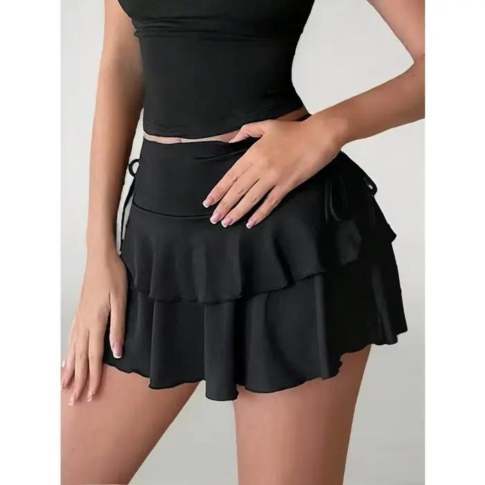 1 pièces femmes élégantes couches à volants Mini jupe-été taille haute en mousseline de soie jupe décontracté