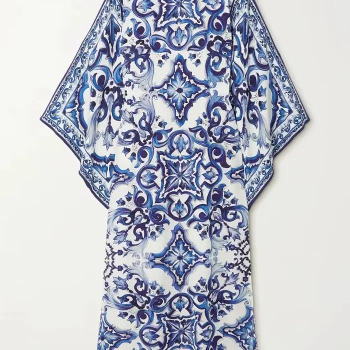 Jupe longue élégante à motif rétro imprimé pour femmes, tenue de soirée élégante, col rond, manches chauve-souris, ample, nouveau Style d'automne