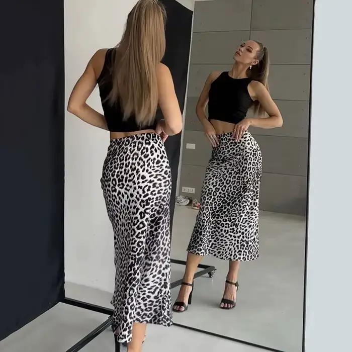Femmes mode imprimé léopard jupes Vintage tache taille haute jupes mi-longues femmes décontracté Streetwear jupes Sexy femmes robe jupes