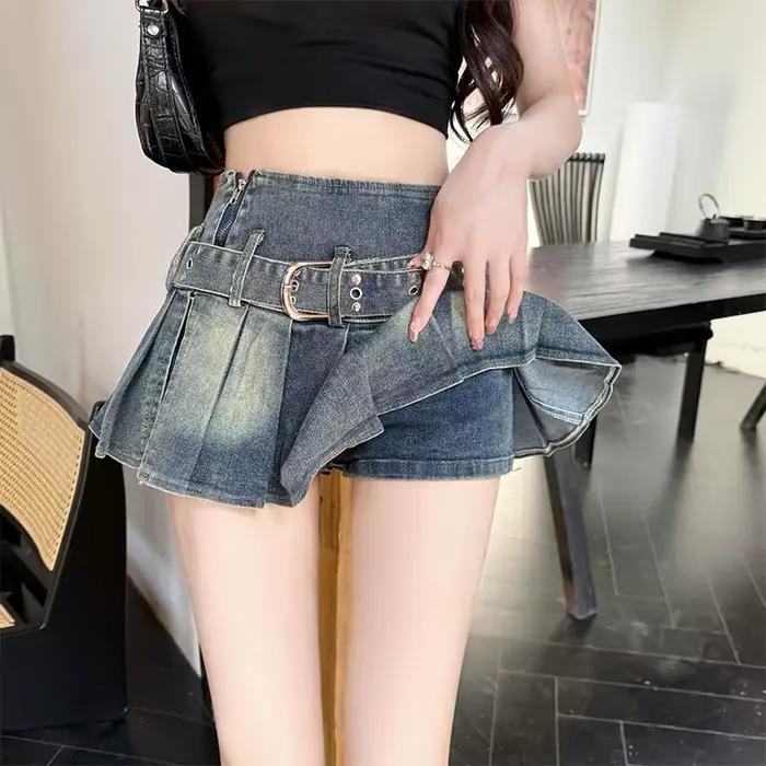 Sweet Sxey Denim gâteau jupe femmes rétro taille haute une ligne Mini jupe femme mode coréenne décontracté Streetwear jupe plissée Y2K