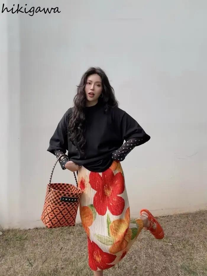 2025 Faldas Mujer De Moda jupes longues florales pour femmes Vintage ample été Jupe taille haute Jupe plissée mode coréenne Saia