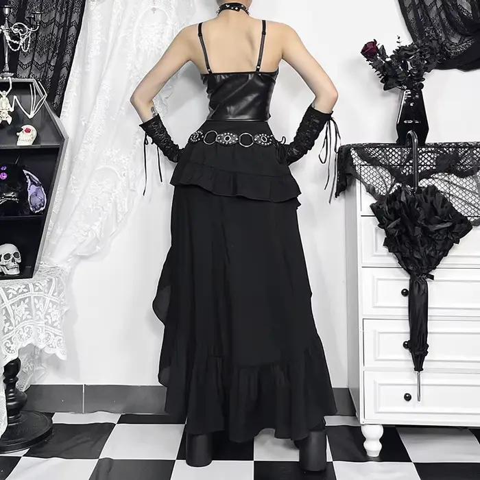 Jupes Goth Kawaii noires à volants