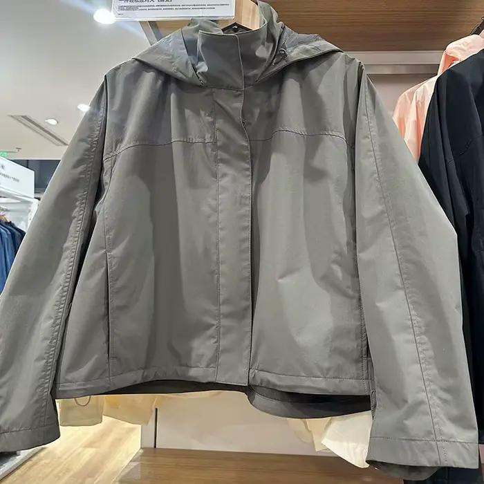 Veste coupe-vent pour femme printemps-automne, manteau tendance de haute qualité à capuche et col montant, streetwear