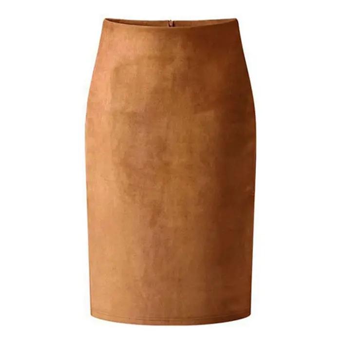 Jupe crayon en daim à taille haute pour femmes