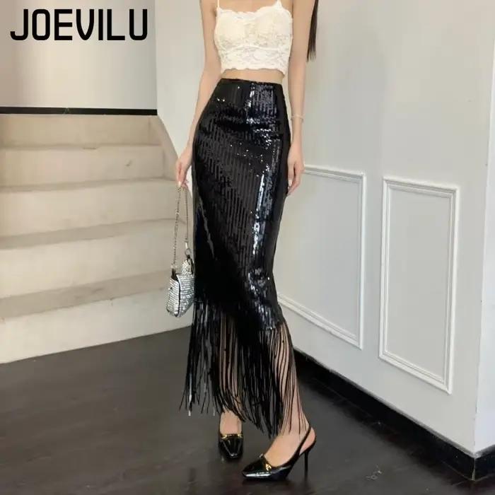 Jupe moulante à franges à paillettes