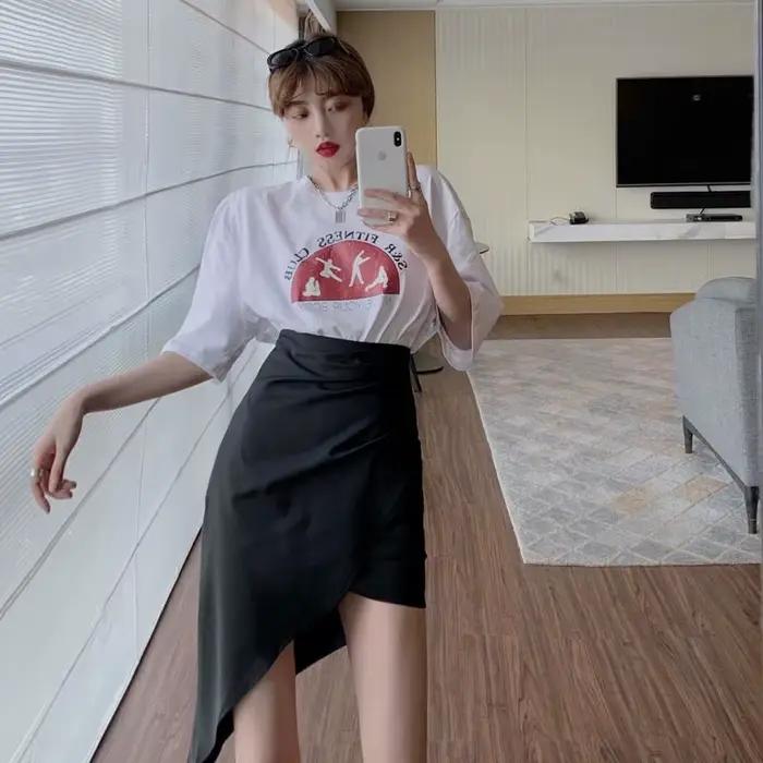 Nouvelle jupe à carreaux, jupe trapèze amincissante mi-longue irrégulière taille haute pour femmes d'été