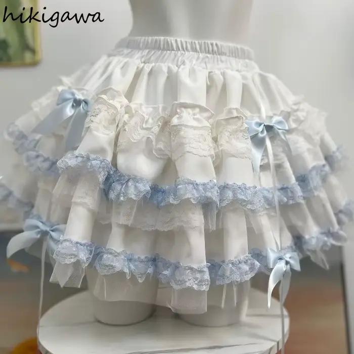 2025 Faldas Mujer De Moda jupes pour femmes Patchwork dentelle douce Jupe mode a-ligne japonaise Saia Lolita Style