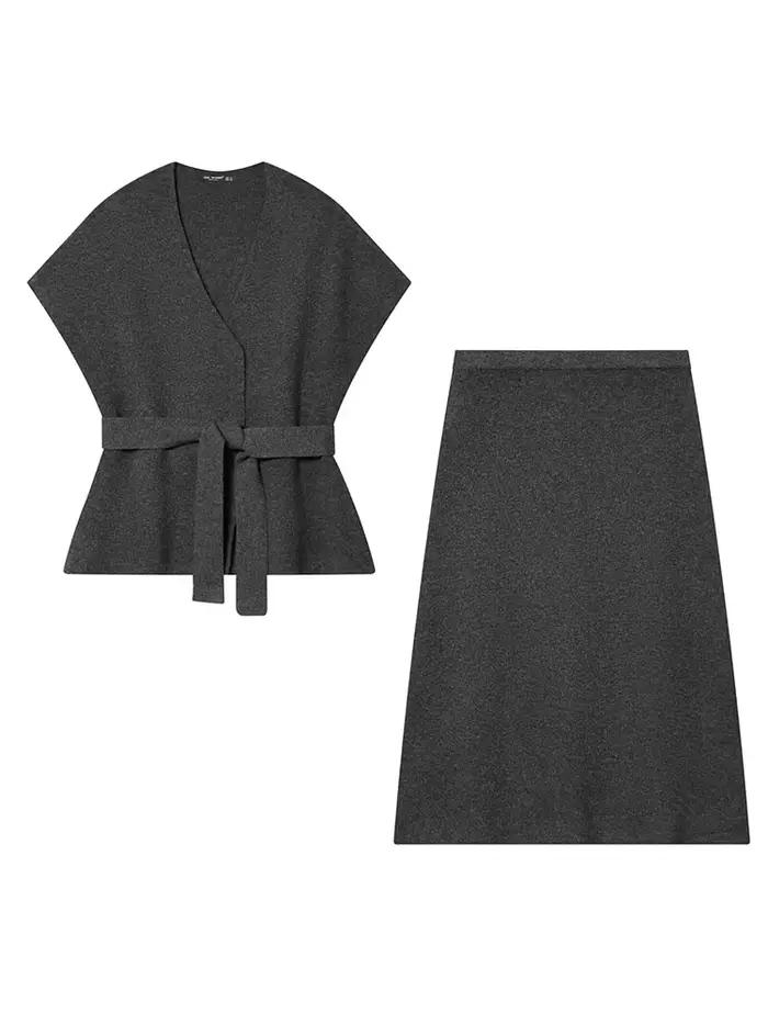 Ensemble jupe et cardigan court en maille pour femme HH