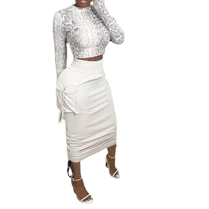 Jupe crayon taille haute de couleur unie à la mode pour femmes
