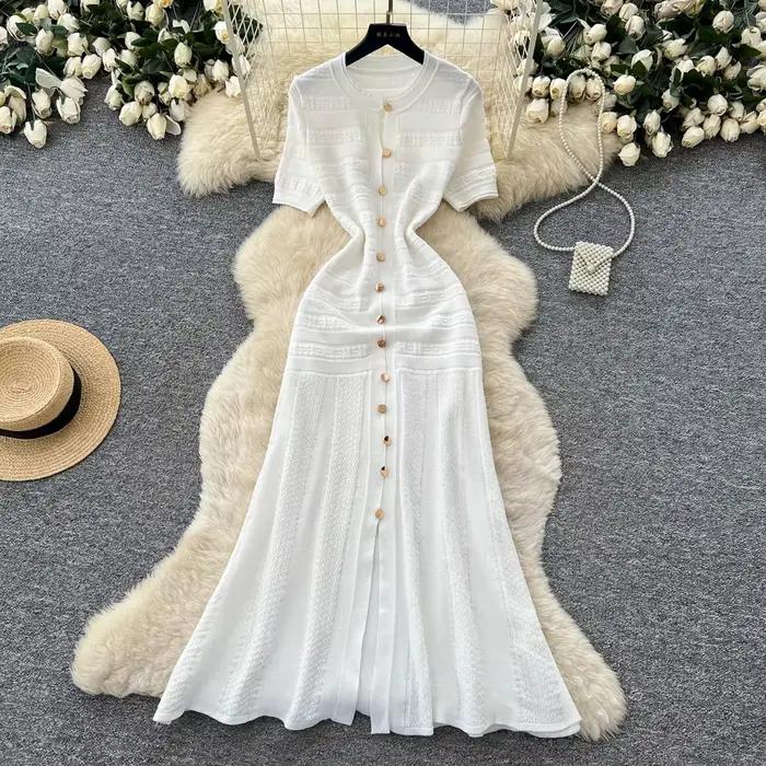 Robe longue pour femme, style Y2K streetwear, col rond, manches courtes, moulante, sexy, élégante, pour soirée, travail, 2026