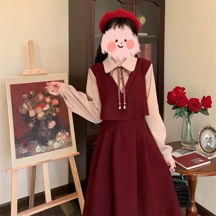 Robe longue élégante en velours côtelé à carreaux