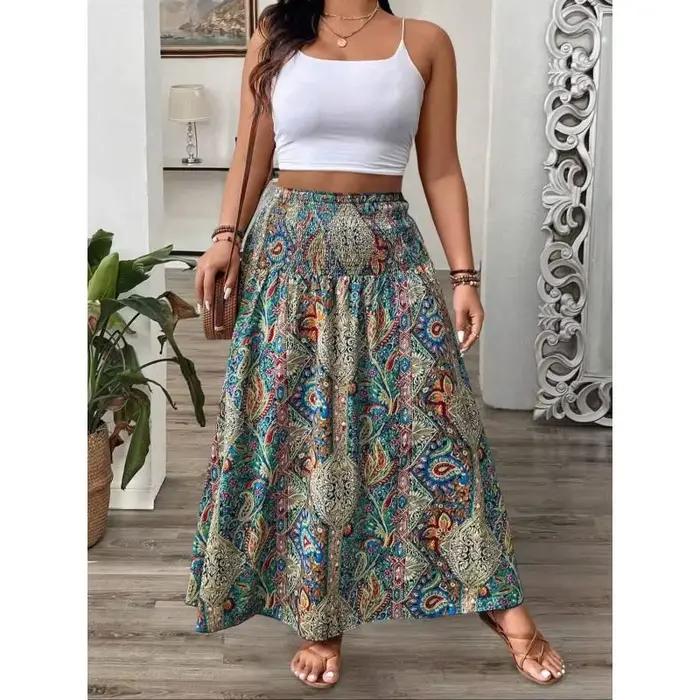 Grande taille 1XL-5XL femmes bohème imprimé jupes été loisirs tempérament longueur jupe