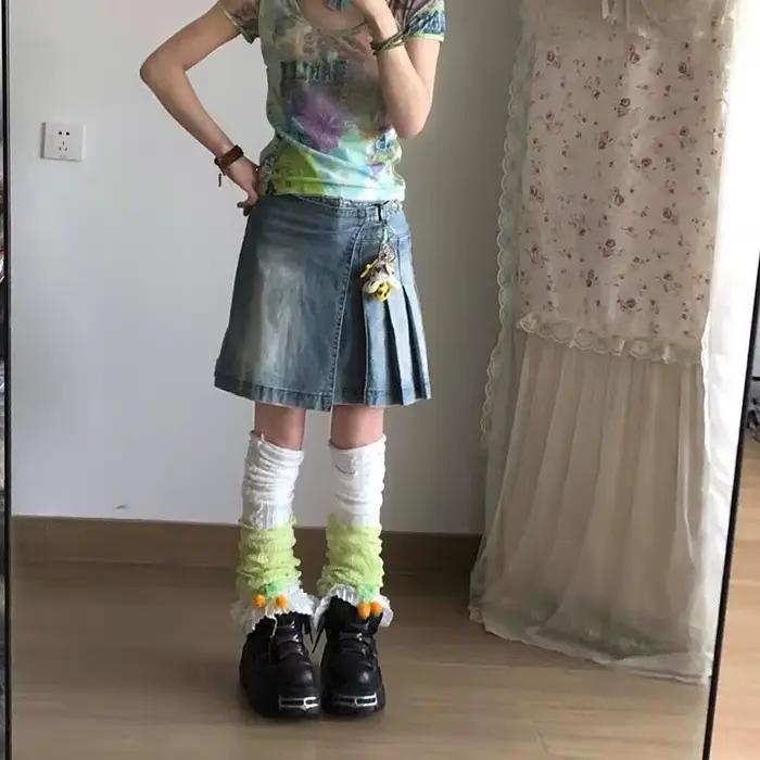 Jupe en jean plissée irrégulière délavée, rétro américain, pour enfants, jupe chaude Y2k pour filles