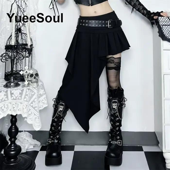 Mini-jupes gothiques noires taille haute pour femmes, nouvelle collection 2026, style Y2K, Harajuku, punk, goth, dark, grunge, streetwear, vêtements féminins