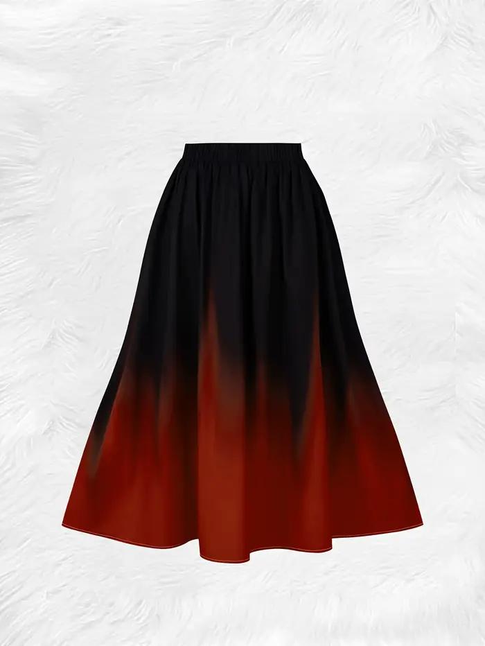 Jupe midi plissée taille haute élastique unie pour femme