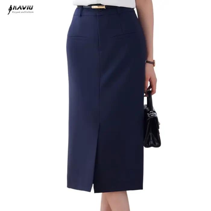 Jupe Midi Vintage Noir et Bleu Marine Crayon Élégante avec Fente Latérale et Ceintures Ajustables pour Femmes Occasions Formelles et Informelles