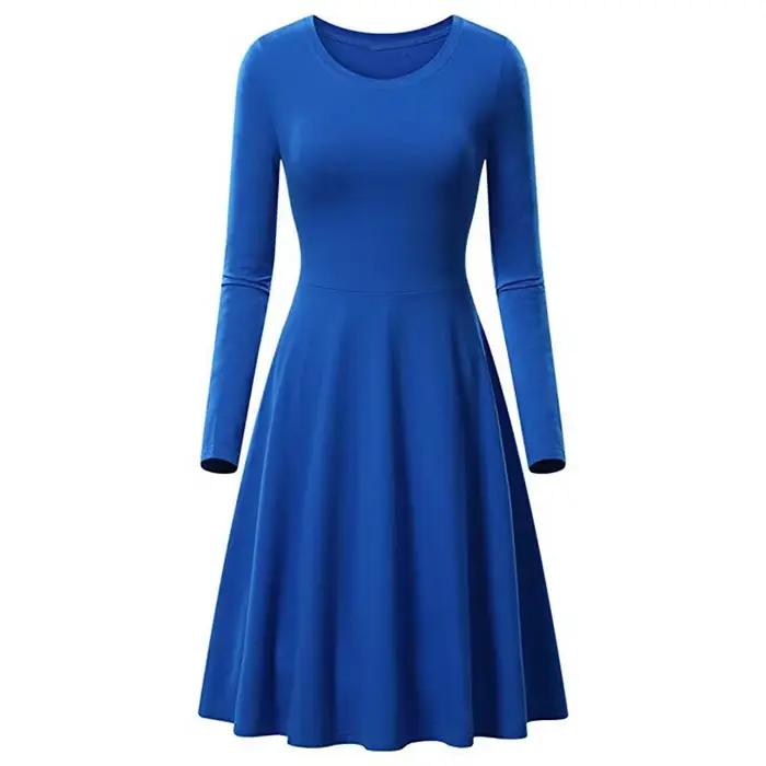 Robe trapèze à manches longues et col rond pour femme