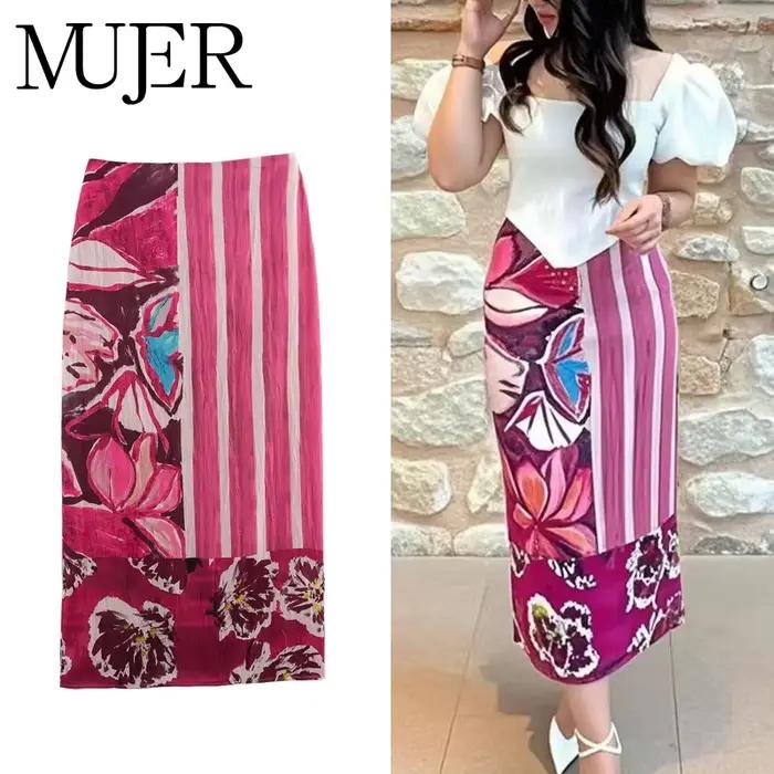MUJER imprimer jupes longues pour femmes Satin été