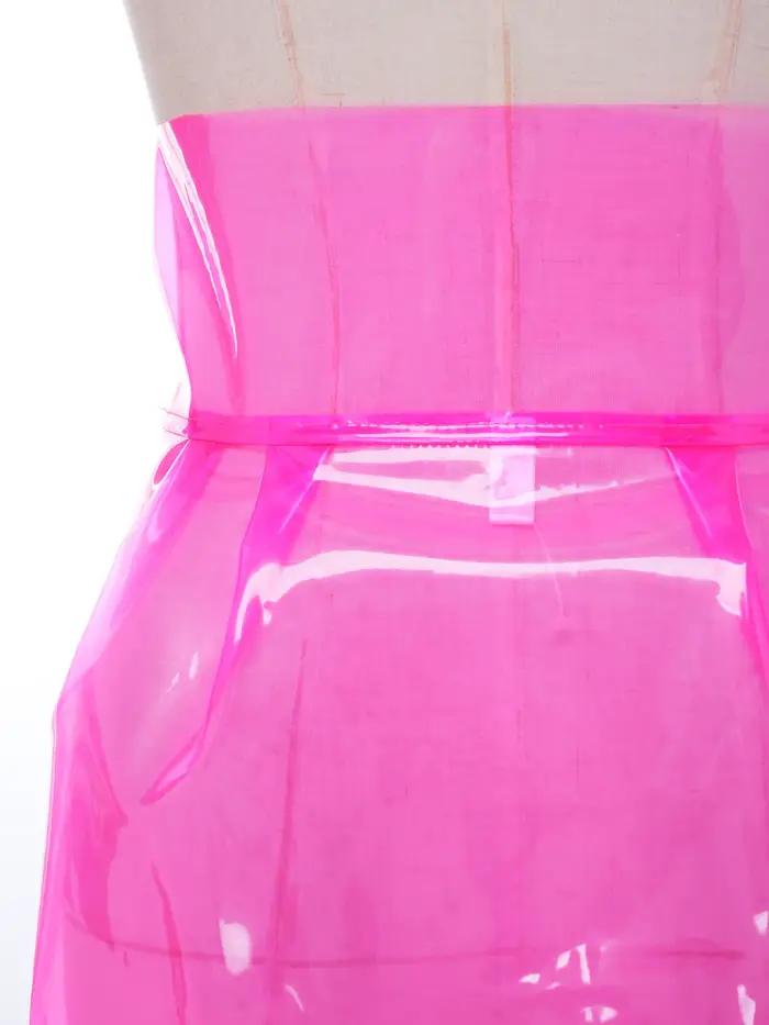 Jupe moulante transparente en PVC pour femme, taille haute, boutons pression sur le devant, jupe crayon mi-longue pour la danse de nuit