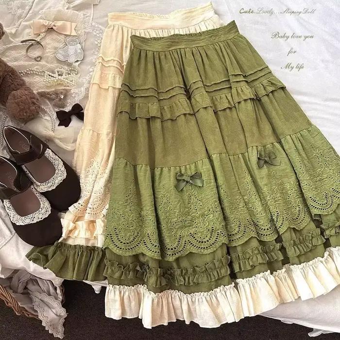Lolita – jupe mi-longue en dentelle brodée pour femmes