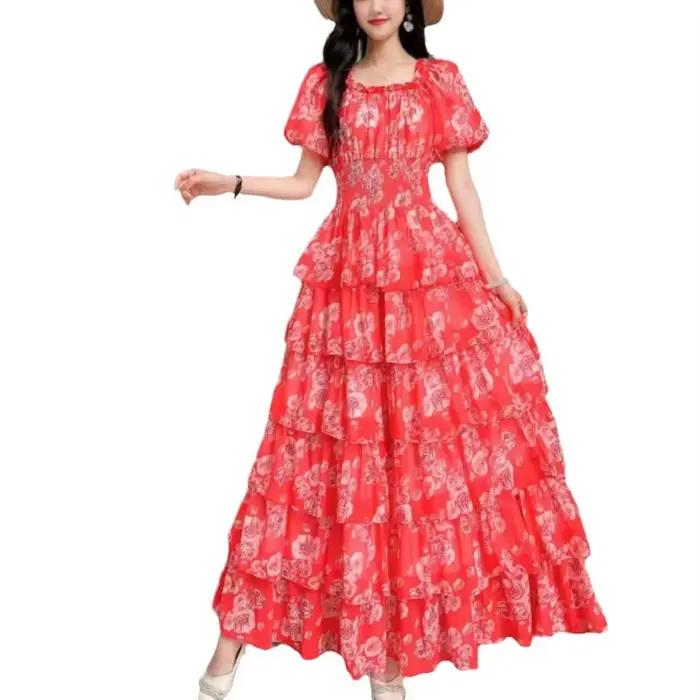 Robe longue à volants pour femme