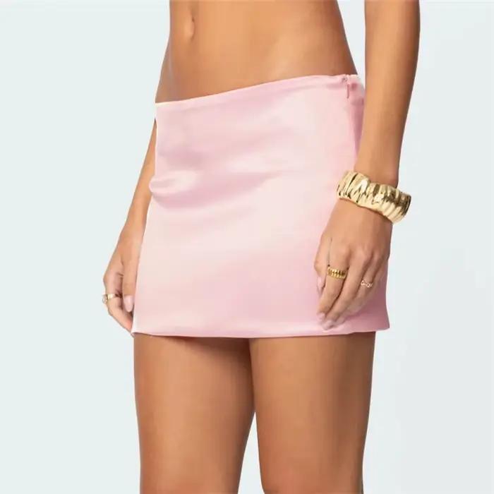 Femmes Mini jupe taille basse mode été couleur unie coupe ajustée sortir jupes moulantes pour fête Club Chic Streetwear