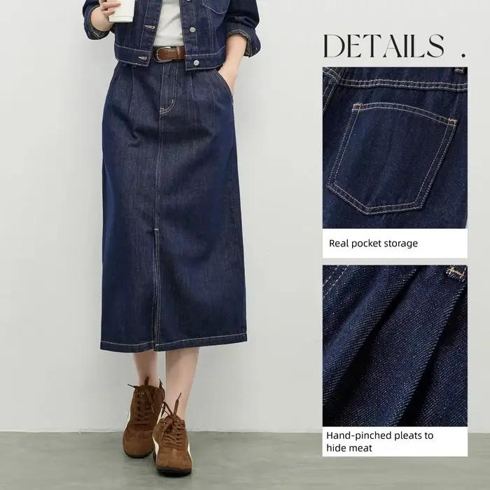 SENTUBILA femmes jupe en jean 2026 printemps coton mélange couture Visible ample une ligne