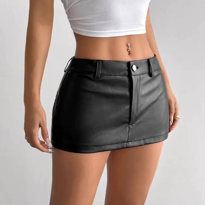 Jupe courte en cuir PU noir pour femme