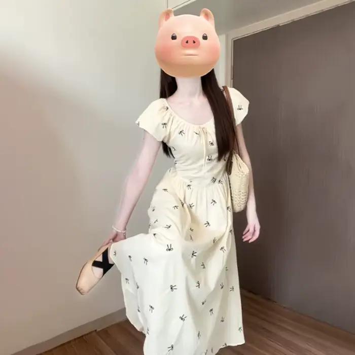 Robe longue imprimée nœud français pour femme