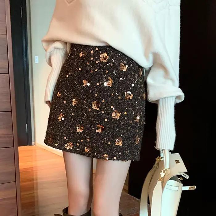 Jupe taille haute à paillettes pour femmes