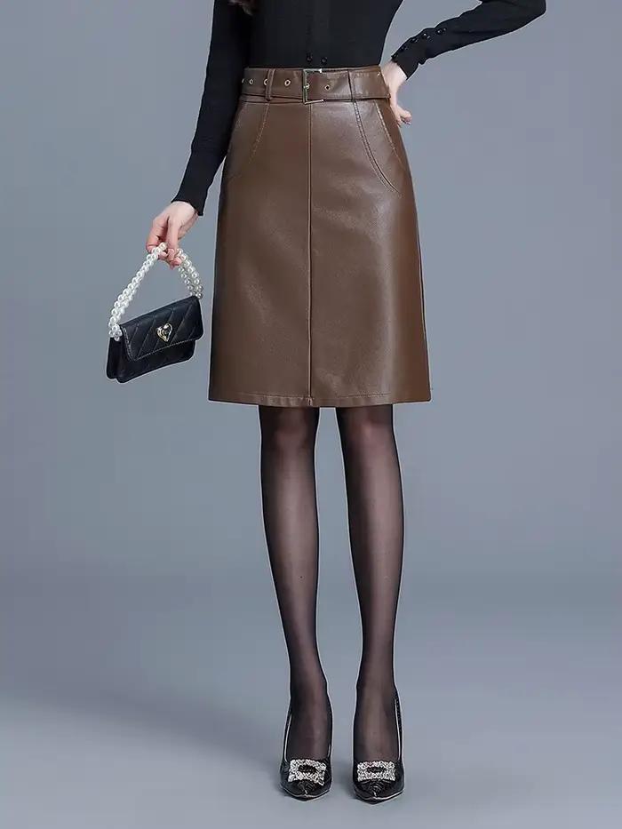 Jupe noire en cuir PU pour femme
