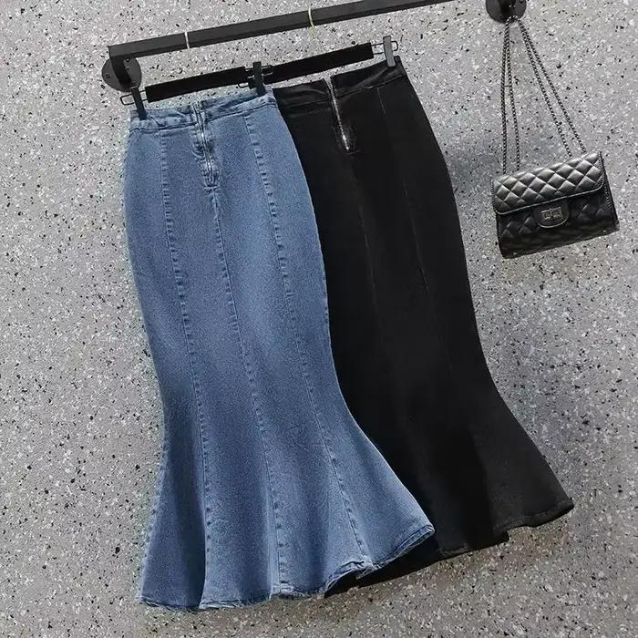Jupe en jean à volants et fermeture éclair pour femme