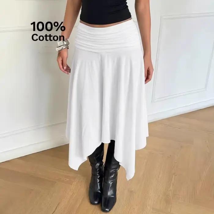 Jupe midi rétro Y2K asymétrique style bohème polyvalente simple nouvelle collection été en coton tricoté décontractée